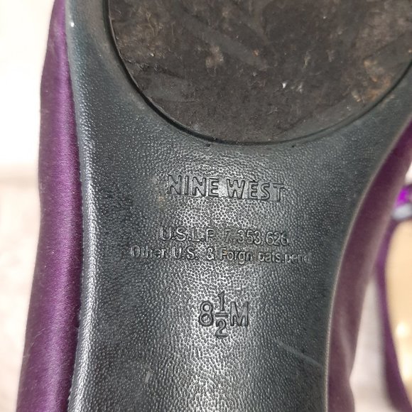 Nine West Women's Purple Satin Artificial Gem Stones Peek Toe Flats 8 1/2M - Picture 5 of 6